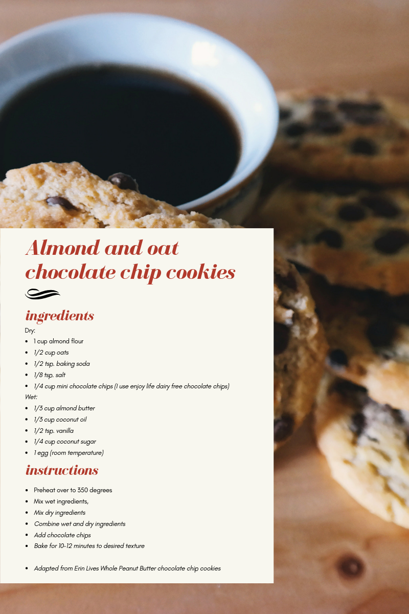 Almond butter oat chocolate cookies